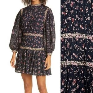 Rebecca Taylor La Vie Mixed Print Dress, Black Floral, size S